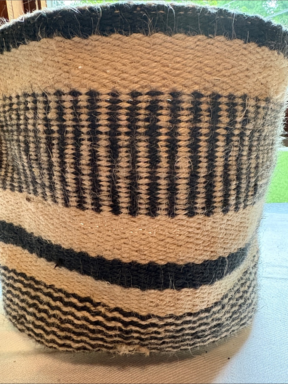 NWT Santa Barbara Design Studio Jute Basket Boho Farmhouse Black Cream